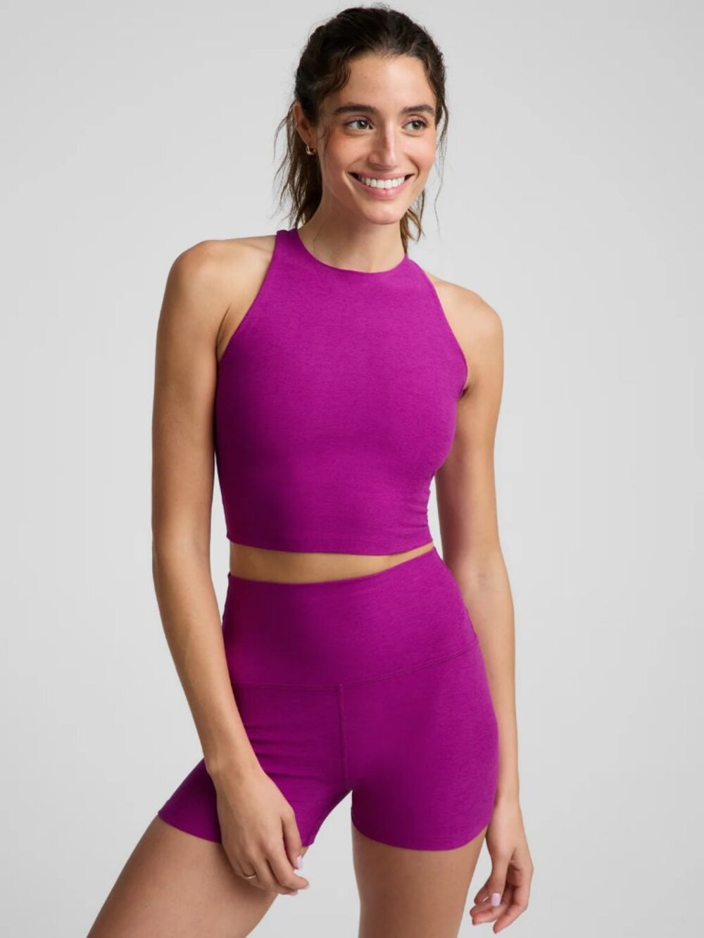 Beyond Yoga Women's Spacedye Refocus Cropped Tank Berry Bliss Heather Size